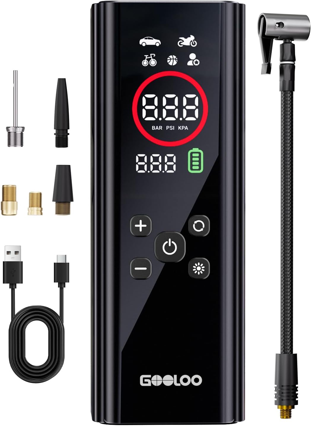 GOOLOO AP150 PRO Car Tyre Inflator Air Compressor, 7500mAH Portable Electric Bike Pump Upgraded Color Screen Cordless Bicycle Tyre Pump with Auto Shut-off and LED Light for Motorcycle, Ball, Swim Ring