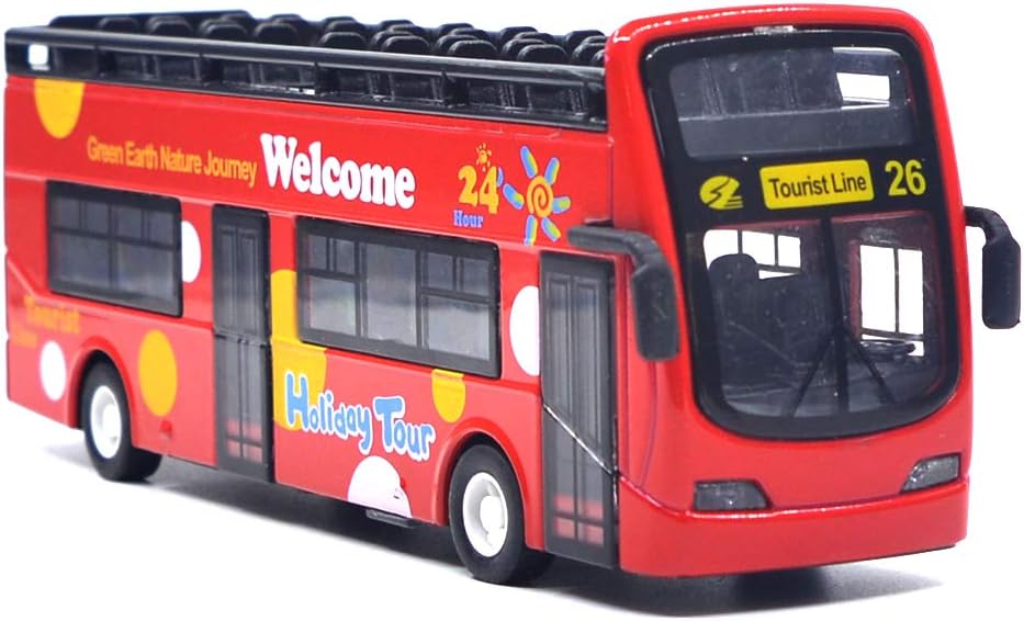 Ailejia City Bus Sightseeing Double Decker Bus Model Open Top Pull Back Toy Die Cast Pull Back Vehicles Mini Model Car Lights and Music (Red)