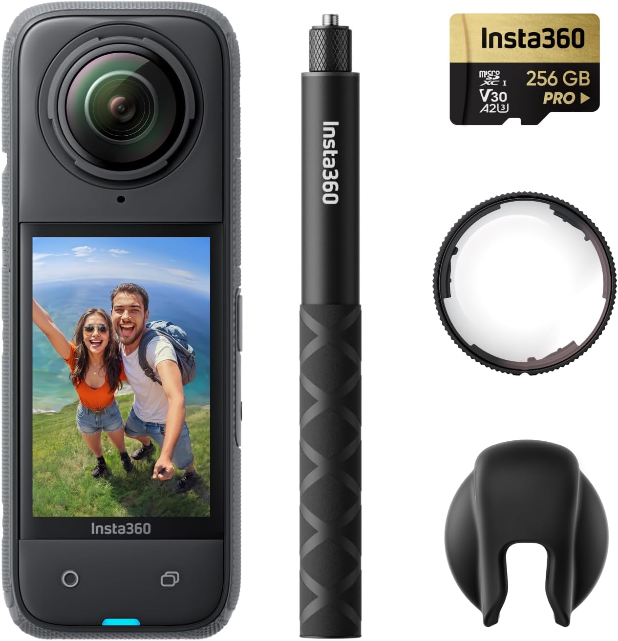 Insta360 X4 Premium Lens Guards Bundle - 8K Waterproof 360 Action Camera, 4K Wide-Angle Video, Invisible Selfie Stick, Removable Lens Guards, 135 Min Battery Life, AI Editing, Stabilization