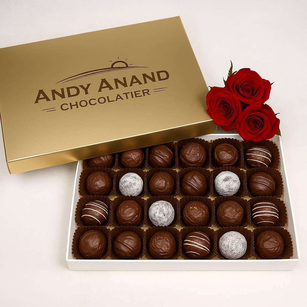 Andy Anand Champagne, Rum, Irish Cream & Kahlua Belgian Chocolate Truffles Gift Boxed, Delicious, Succulent and Divine Gourmet Chocolates | Decadent Treat, Assortment for Connoisseurs (16 Pcs)