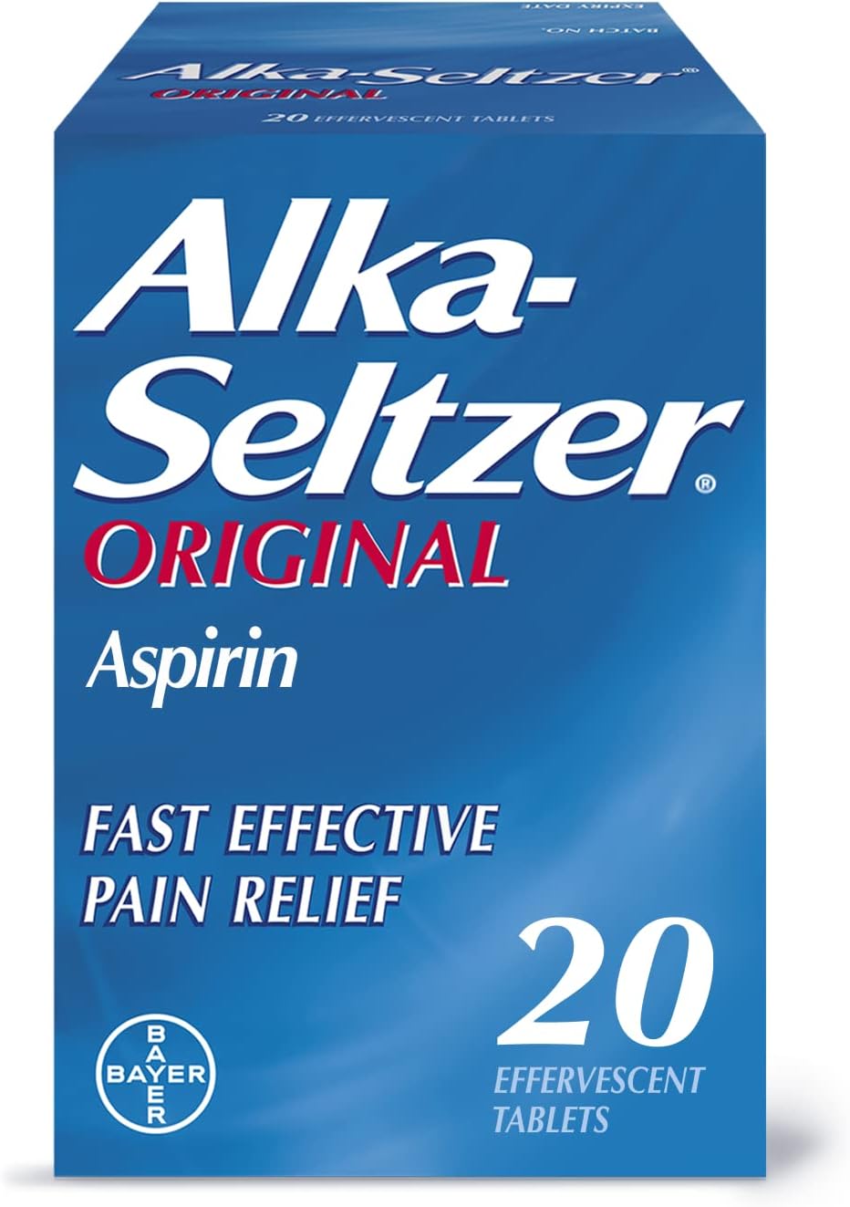 Alka-Seltzer Alka Seltzer Original Effervescent Tablets with Aspirin, Fast and Effective Pain Relief for Cold and Flu, 1 Pack of 20