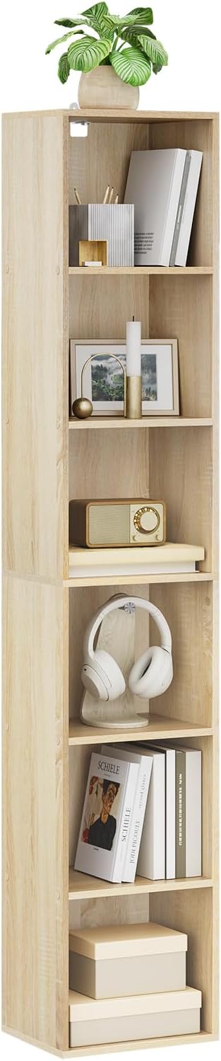 WOLTU Bookcase Wooden, Oak Book Shelf 6 Storage Cubes Unit, Tall Freestanding Bookcases for Living Room, Bedroom SK003hei6