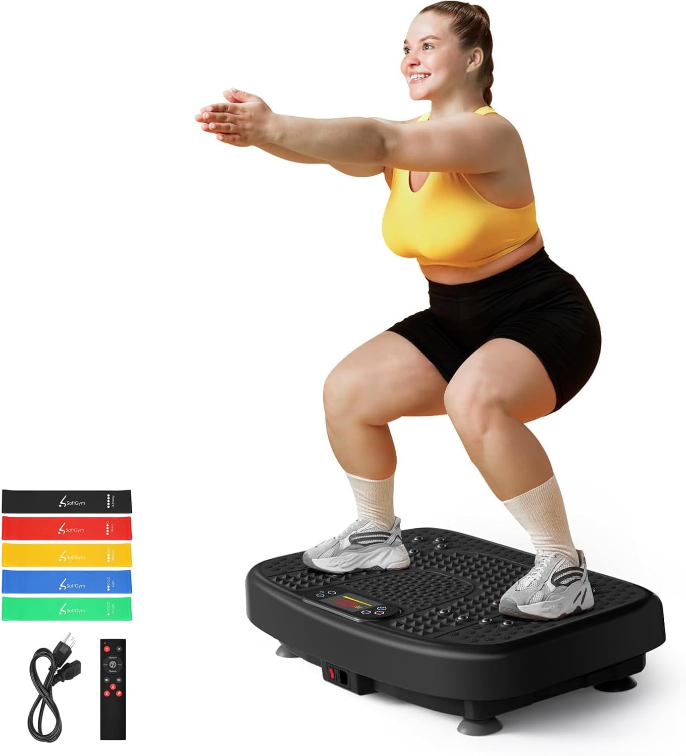 Vibration Plate Exercise Machine for Lymphatic Drainage,Softgym Power Vibrate Stand Shake Board 450 Lbs Capacity Whole Body Workout Waver with Fitness Resistance Bands Weight Loss Gifts for Women Men