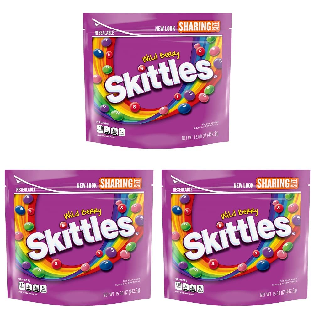 Skittles, Wild Berry Candy Sharing Size Bag, 15.6 oz (Pack of 3)