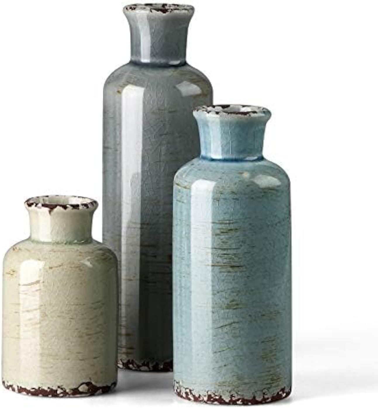 CwlwGO- Ceramic Vase 3 Piece Set, Small Flower vases for Home Decoration, Modern Farmhouse Decoration, Living Room,Table Shelf, Centerpieces, Fireplace and Entrance Decorations-Multicolor.