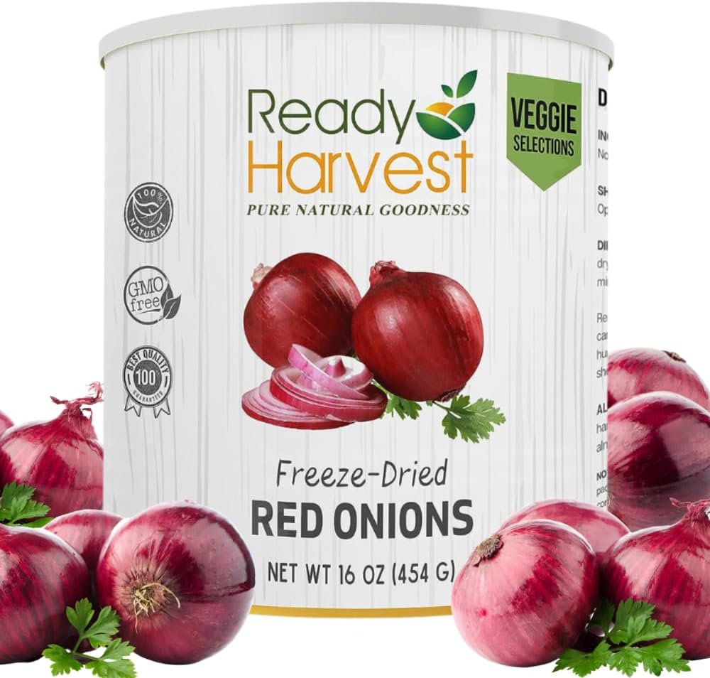 Ready Harvest Freeze-Dried Red Onions Fresh Alternative | Chopped Diced Dried Minced Canned Veggies Food #10 Can 25-Year Shelf Life 16oz