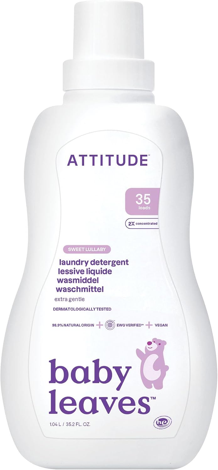 ATTITUDE Baby Laundry Detergent Liquid, EWG Verified, Safe for Baby Clothes, Infant and Newborn, Vegan and Naturally Derived Washing Soap, HE Compatible, Sweet Lullaby, 35 Loads, 1.04 Litres