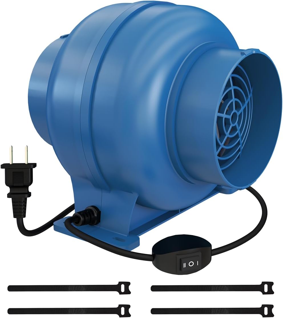 Artibear 3.5 Inch 168 CFM Inline Duct Ventilation Fan with 2 Speed Controller, Air Vent Blower for Hydroponic Grow Tent, Greenhouse, Workshop, Attics, Basement, Kitchens, Blue