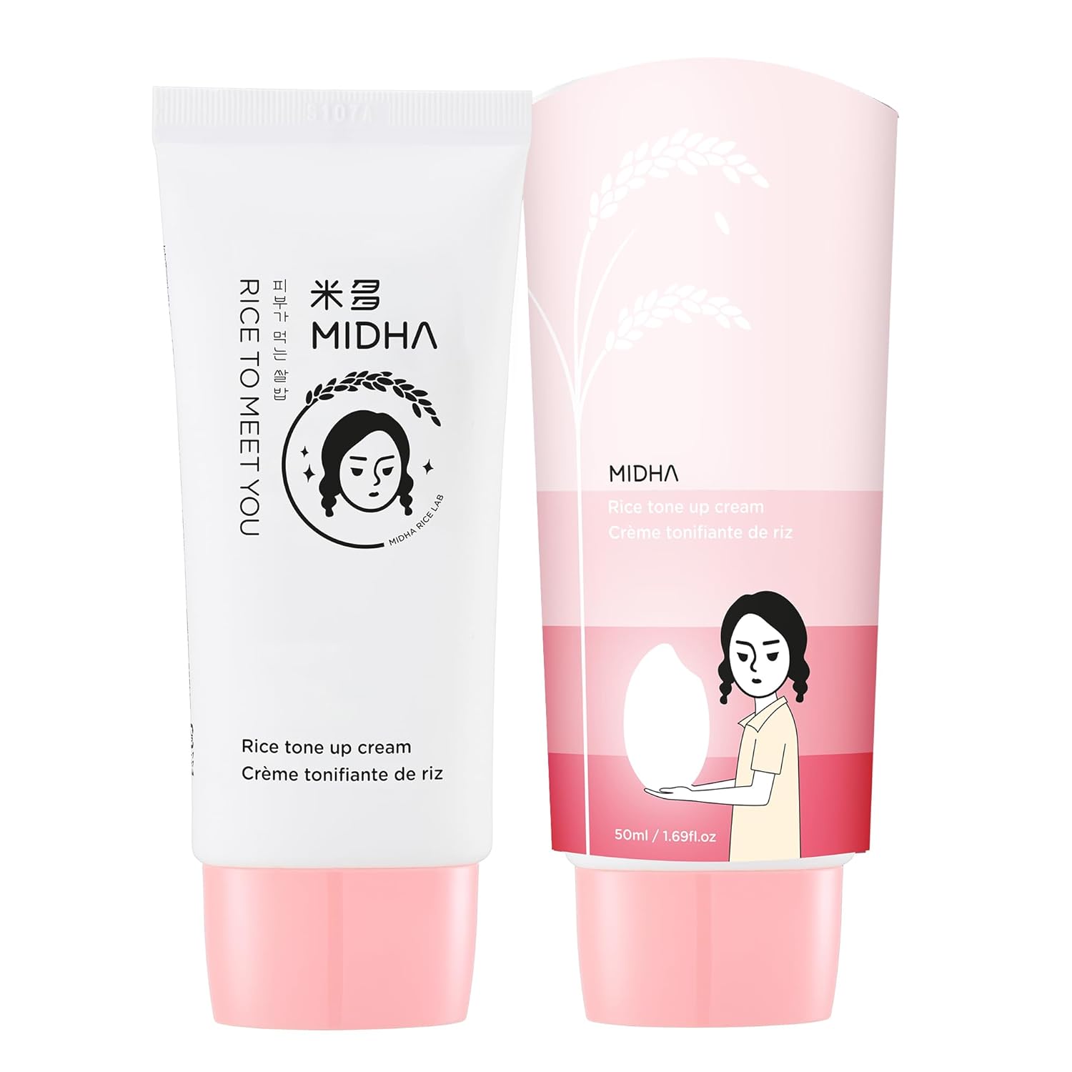 MIDHA Rice Tone Up Cream, 1.69fl.oz/50ml, Even Skin Tone, Hydrating, Sheer, Natural Tone-Up, No Makeup Natural Tone, Ideal makeup Primer, Base skip Tone up, Non-Sticky Finish, Vegan
