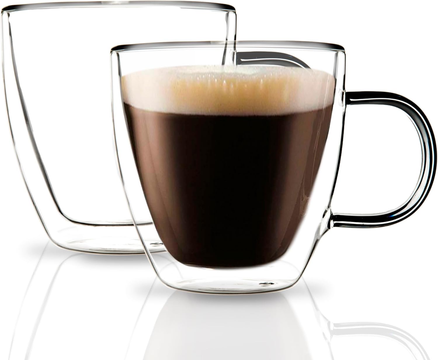Double Wall Espresso Glass Cups Set of 2 - Double Walled Insulated Glasses 5.4 oz - Clear Borosilicate Coffee Mug