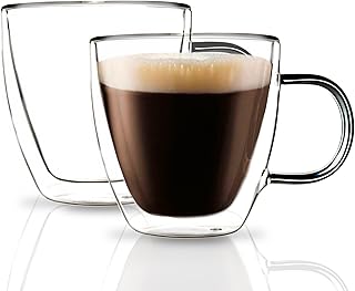 Double Wall Espresso Glass Cups Set of 2 - Double Walled Insulated Glasses 5.4 oz - Clear Borosilicate Coffee Mug