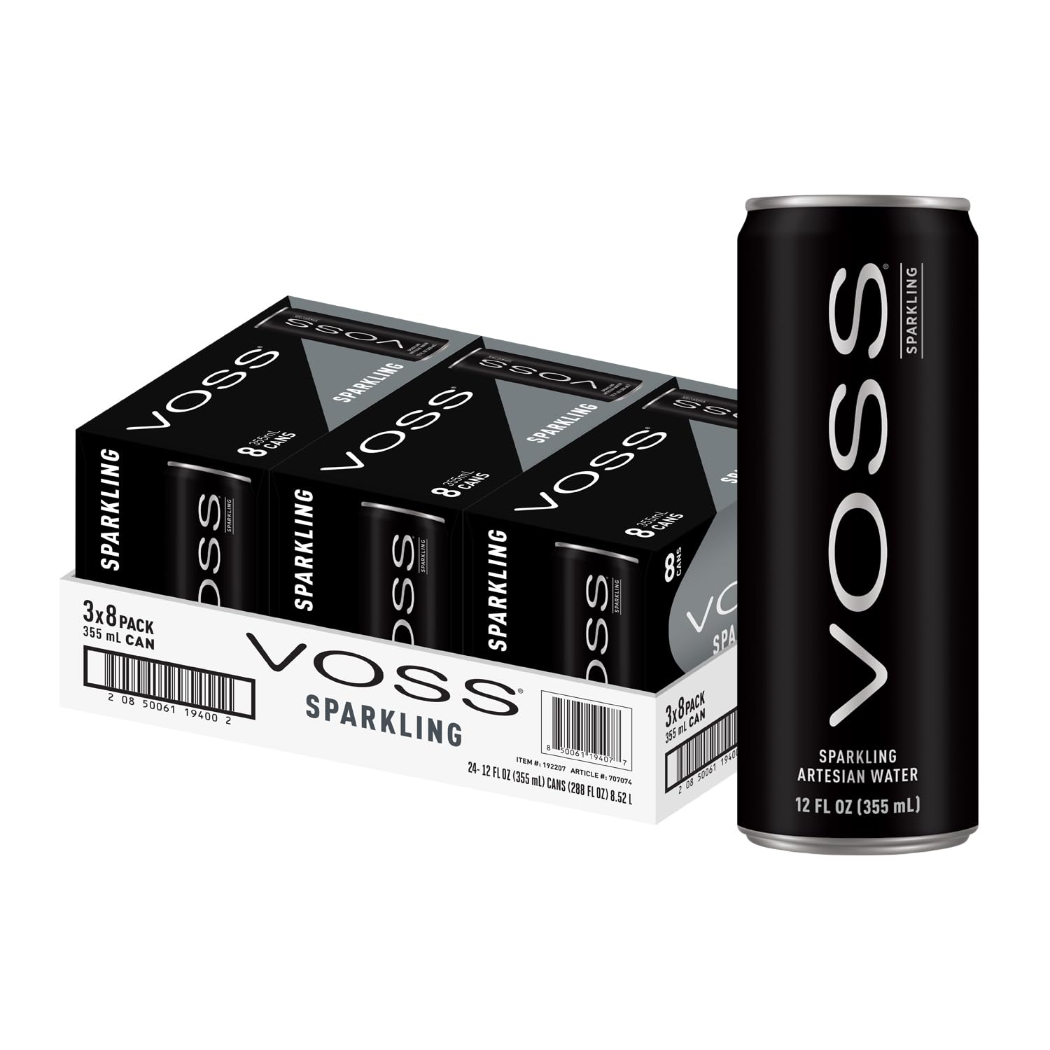 VOSS Artesian Sparkling Water Cans - 3 Pack of 8 – 24 Slim Cans - Pure Carbonated Water Refreshment - Perfect for Celebrations, Home, Office, On-the-Go Hydration