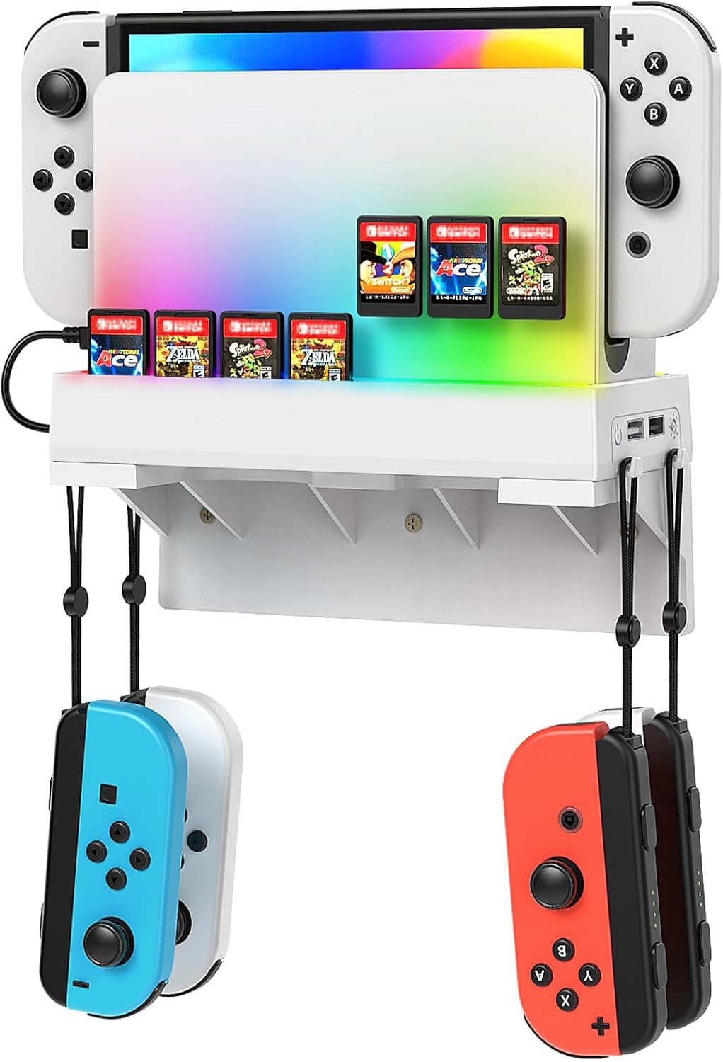 YUANHOT Switch Wall Mount for Nintendo Switch and Switch OLED,Switch Games Stand Controller Holder,Wall Console Shelf with 7 Game Card Holders 4 Joy Con Hanger Safely Organizer Accessories