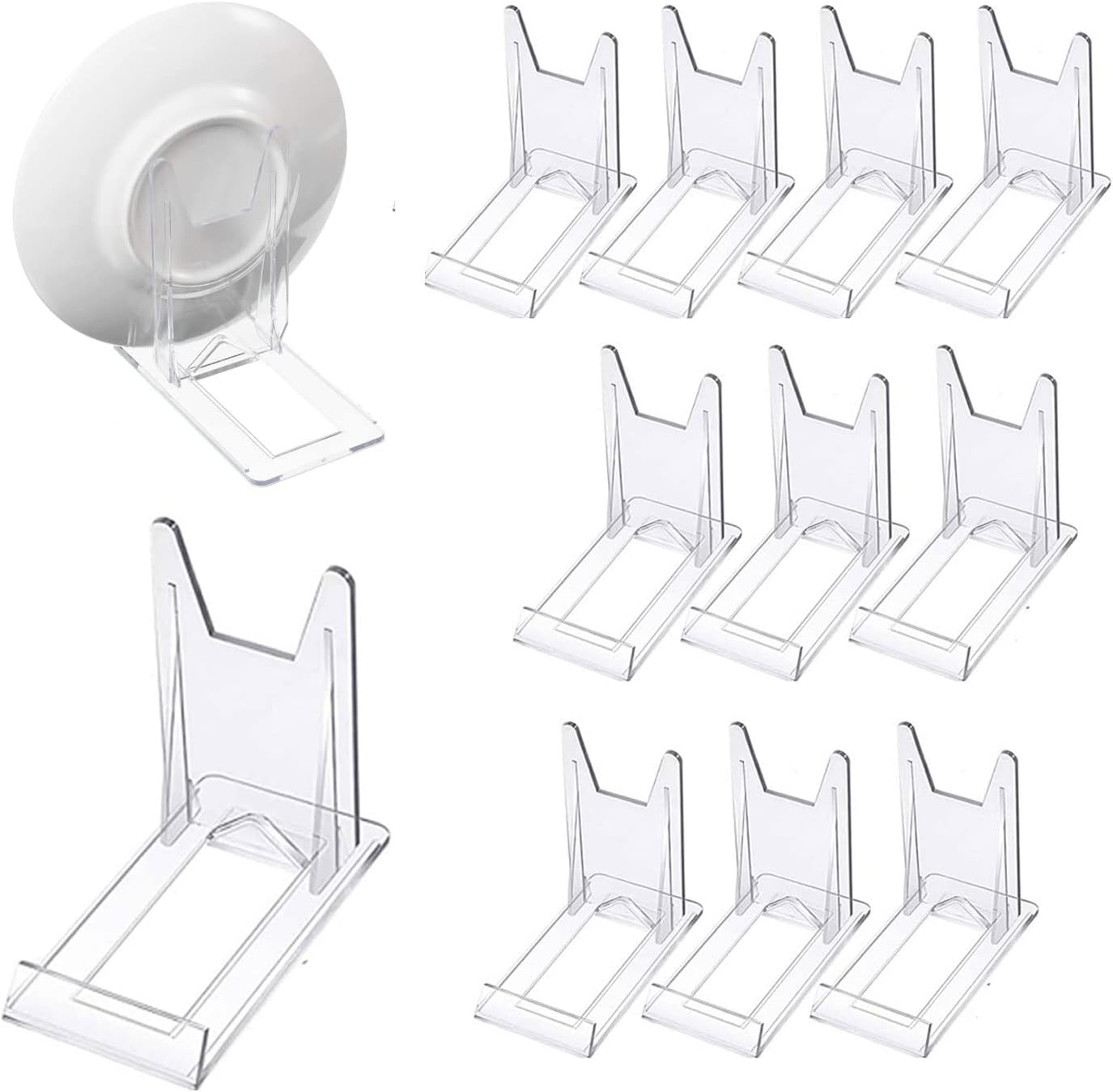 XSEXO Clear Plastic Display Stand - Adjustable Acrylic Easel for Plates, Mobile Phones, Books, Photos - Multifunctional Holder (12 Pcs)