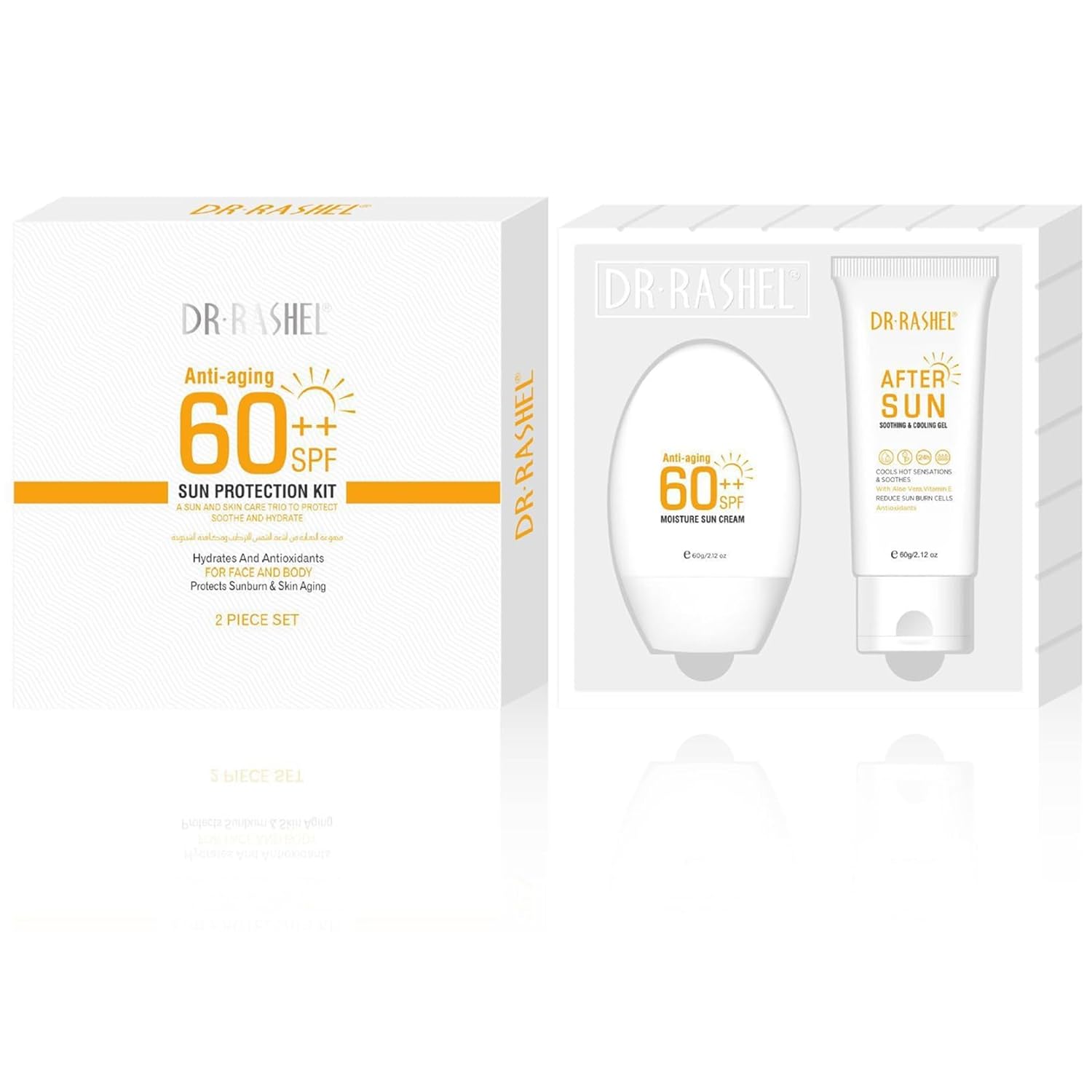 Dr Rashel Sunscreen SPF 60++, Travel Size Sunscreen Sun Protection Kit - Anti Aging Moisture Sun Cream, After Sun Smoothing & Cooling Gel, Face & Body Sunscreen Lotion, Beach Essentials for Women