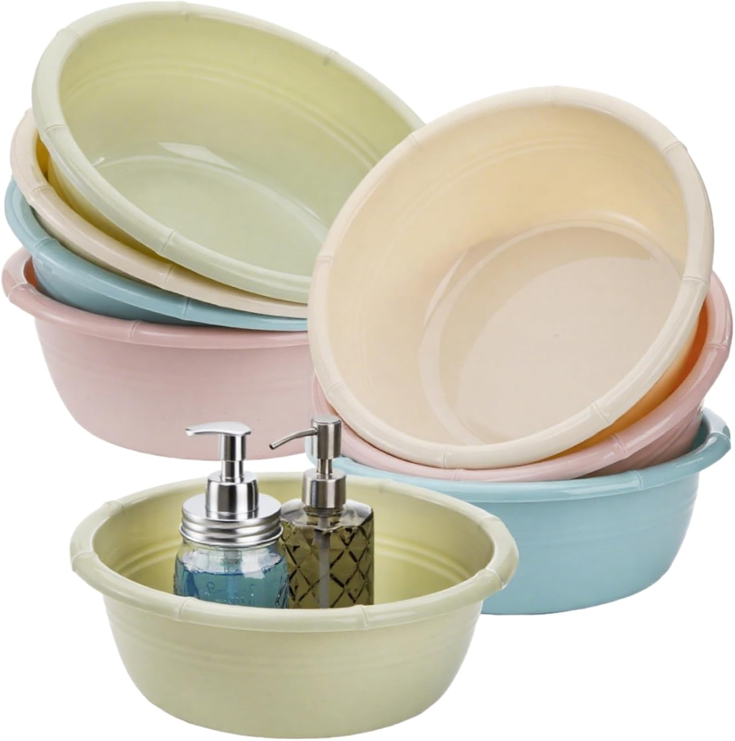 Peohud 8 Pack Plastic Wash Basin, Round Washing Up Bowls, 5L Stackable Wash Bowls for Personal Care, Unbreakable Vegetable Fruit Wash Pan Dish Tub for Home Kitchen Camping Outdoor Indoor, 30cm