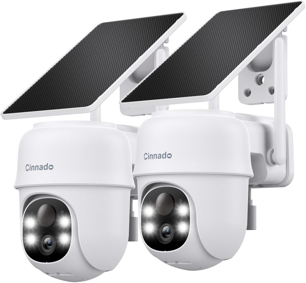2K Cameras for Home Security-2.4G WiFi Outdoor Camera Wireless Solar/Battery Powered with solar panel, 360° Viewing, AI Human Detection, Color Night Vision, with SD Storage, Works with Alexa(2 Pack)