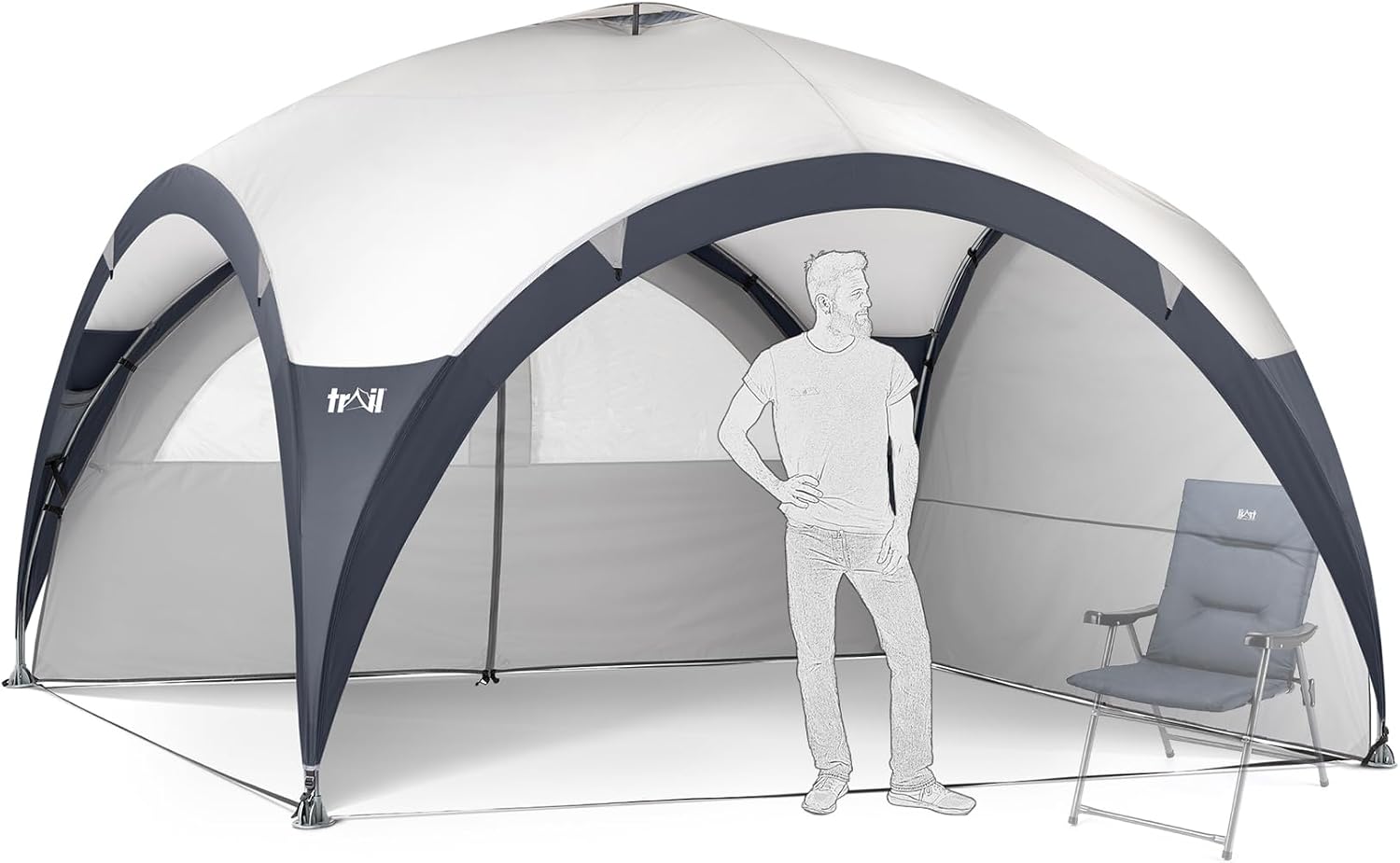 Trail Steel Dome Gazebo with Zip-Away Sides, Carry Bag, 3.5m x 3.5m, UPF50+