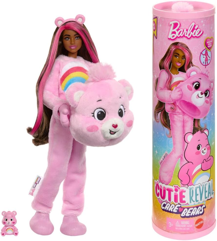 Barbie Cutie Reveal Doll & Accessories, Care Bears Series, Fashion Doll with Cheer Bear Costume & 10 Surprises Including Color Change & Mini Bear