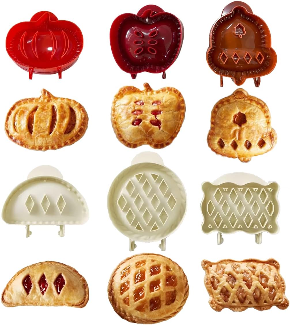 6 Pack Hand Pie Molds for Baking - Dough Presser Mini Pocket Pie Molds - Fall Thanksgiving Hand Pie Press Mold Maker - Halloween Apple Pumpkin Pie Mold - One Press Autumn Cottage Pie Cutter
