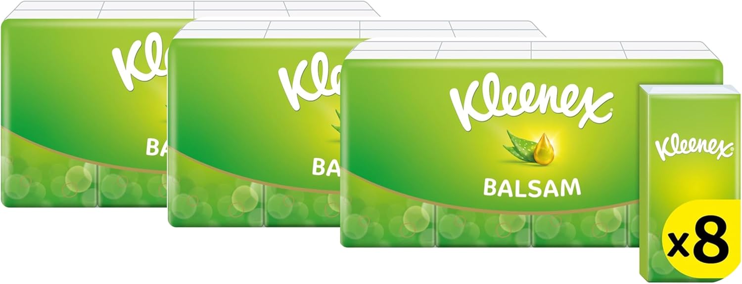 Kleenex Balsam in Handy Pocket Pack Tissues Balm Tissues Protect and Soothe Your Nose When You've Got a Cold Balmcare with Aloe Vera, Vitamin E and Calendula 24 Pack