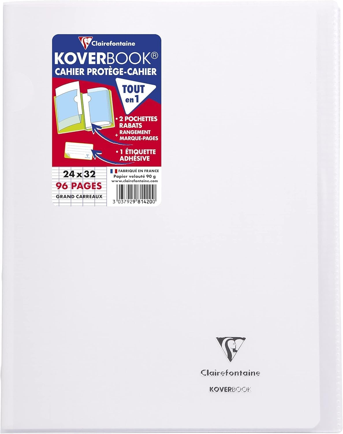 Clairefontaine 981420SC - One Stapled Notebook Koverbook Colourless - Dimensions: 24x32 cm - 96 Seyes Ruled Pages - White Vellum Paper 90 g - Polypro Cover