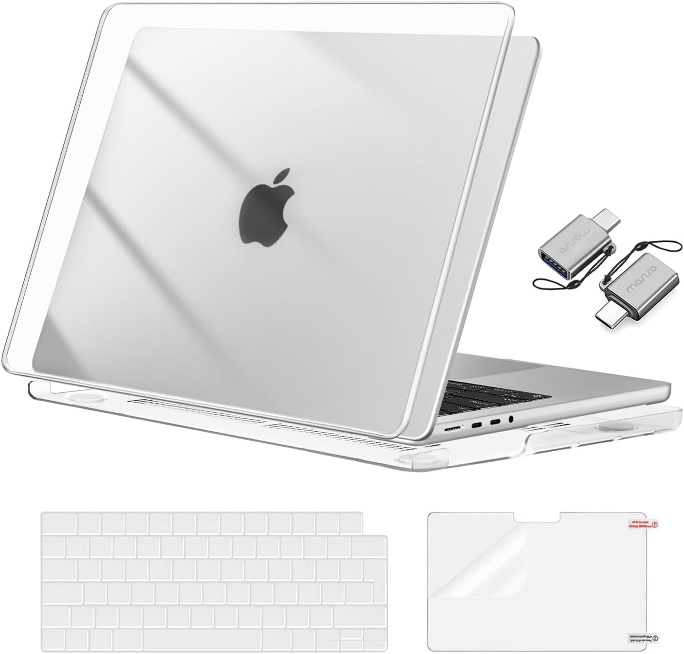 MOSISO Compatible with MacBook Pro 14 inch Case 2025 2024 2023 2022 2021 M4 M3 M2 M1 A3112 A3185 A3401 A2918 A2992 A2779 A2442, Hard Shell Cover&KeyboardCover&Screen Film&Type C Adapter, Crystal Clear