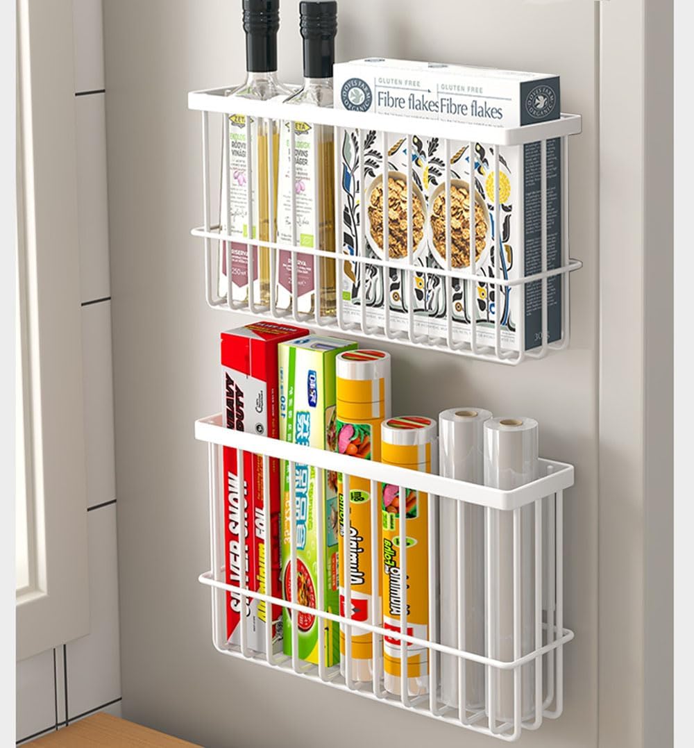 2 Pieces Kitchen Cabinet Door Storage Box, Self-Adhesive Storage Box, Wall Mounted Metal Storage Boxes,Cabinet/Bathroom/Fridge Small Items Organiser Storage Boxes (White)