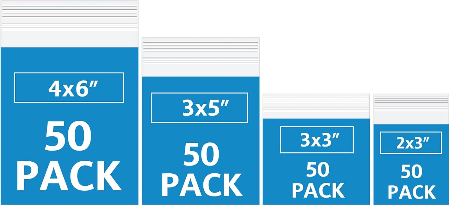 200 Pack Small Plastic Bags For Jewelry, Mini Baggies 4 Assorted Sizes. 2x3 3x3 3x5 4x6 Inch 2 Mil Thick Poly Zipper Lock Bags Clear for Jewelry, Bead, Crafts, Small Parts Storage