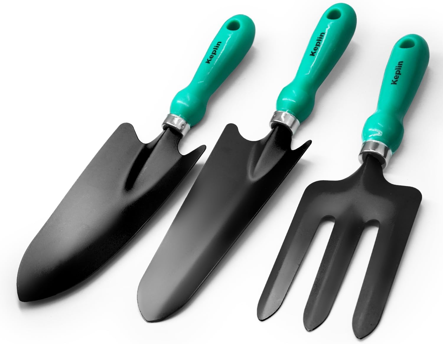 Keplin - 3pc Garden Tool Set - Carbon Steel Blades & PP Handles - Includes Trowel, Transplanting Trowel & Fork - Durable & Weatherproof - 11.5cm Handles - Essential for Digging, Planting & Weeding