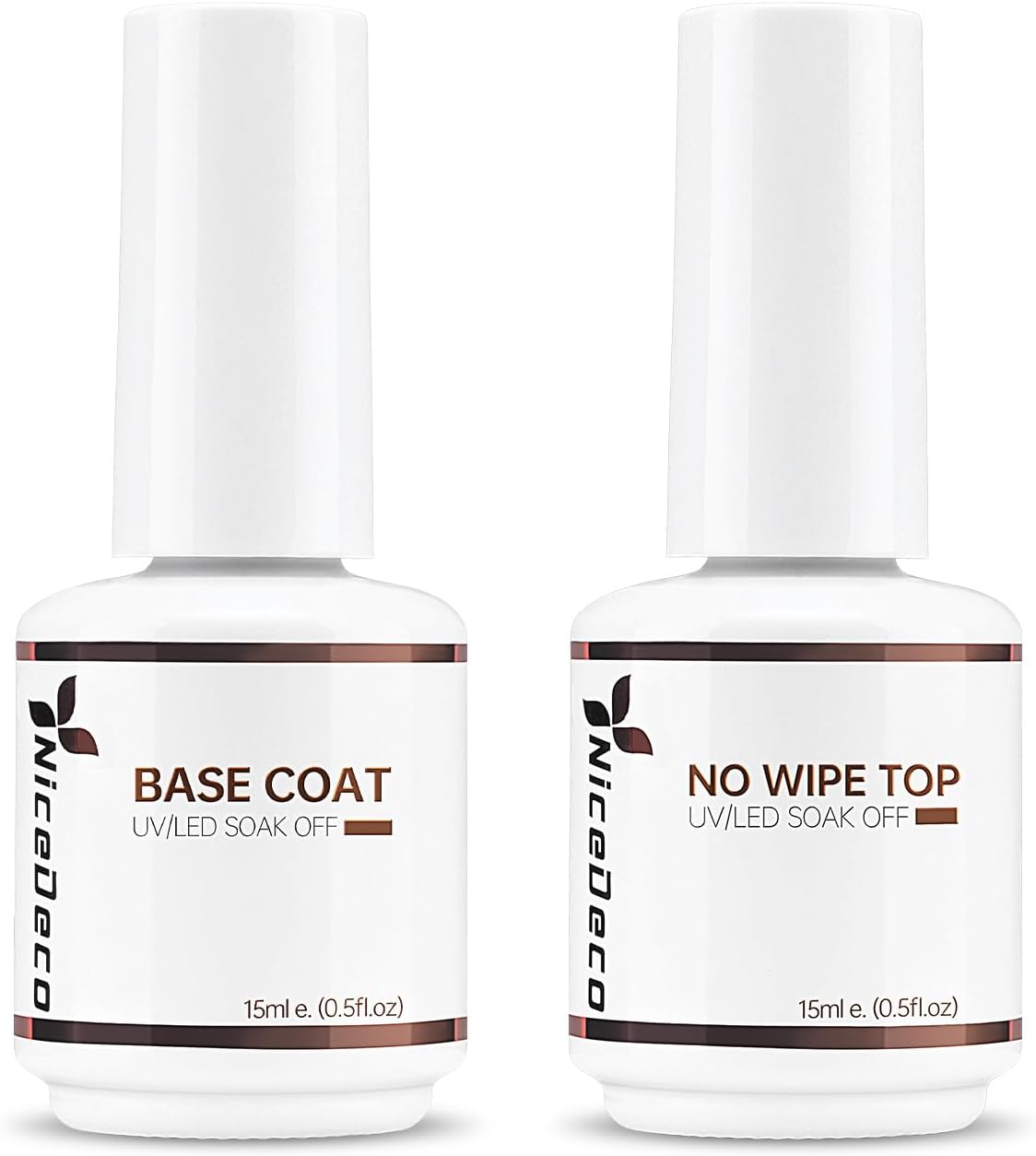 Nicedeco Base and Top Coat Nail Gel Polish, 2x15ML No Wipe Top Coat and Base Coat Set, Clear Gel Nail Polish U V/LED Long-Lasting Glossy Shine Finish for Nail Art at Home