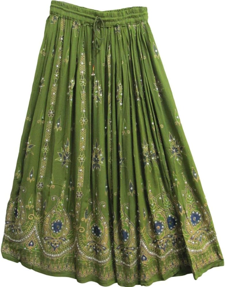 Radhy Krishna Fashions Tie Dye Yoga Trend Women's Sequined Crinkle Broomstick Gypsy Long Skirt