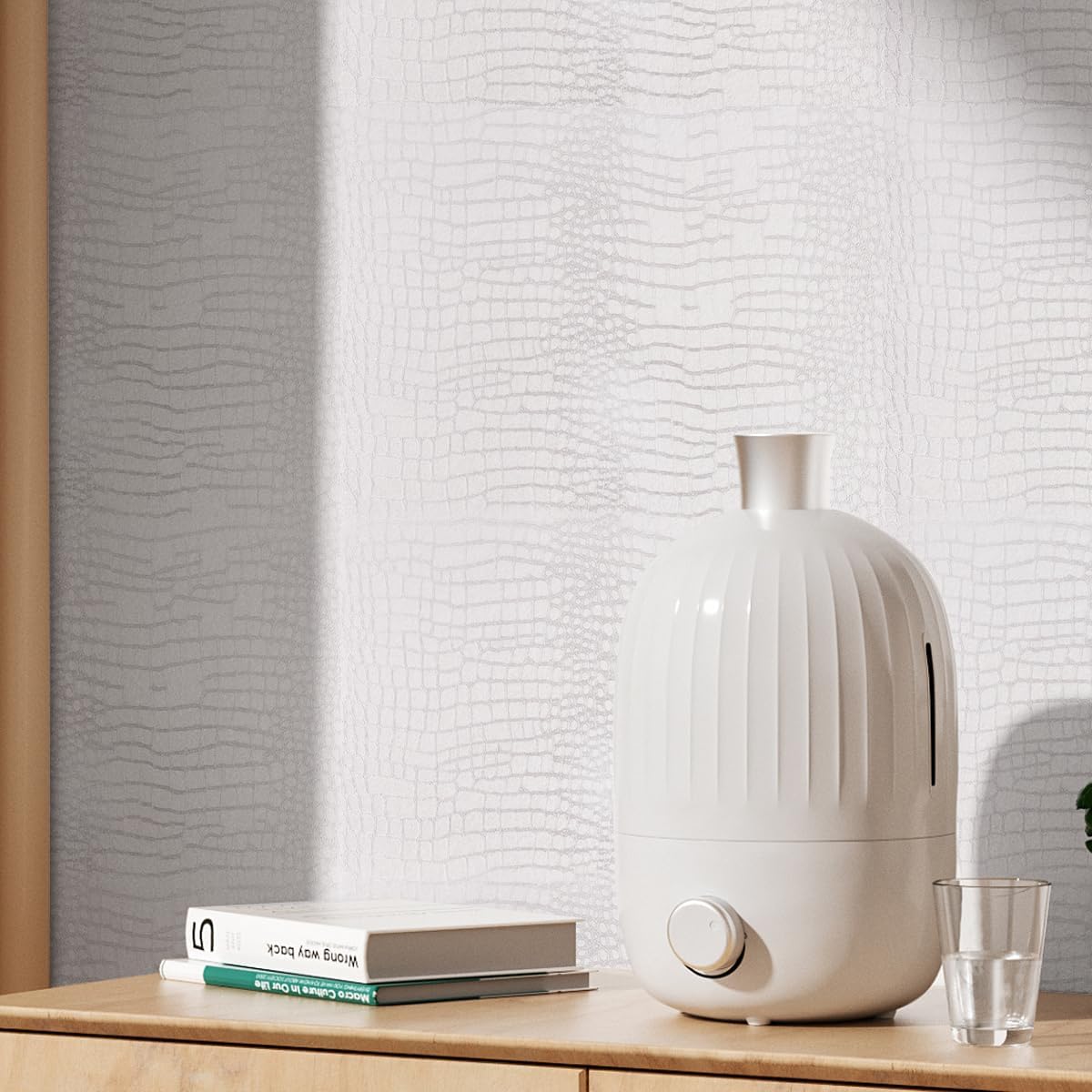 White Peel and Stick Crocodile Textured Wallpaper, Self Adhesive Gator Skin Embossed- Waterproof Removable Contact Paper for Cabinet & Bedroom - 17.7" x 196.9"
