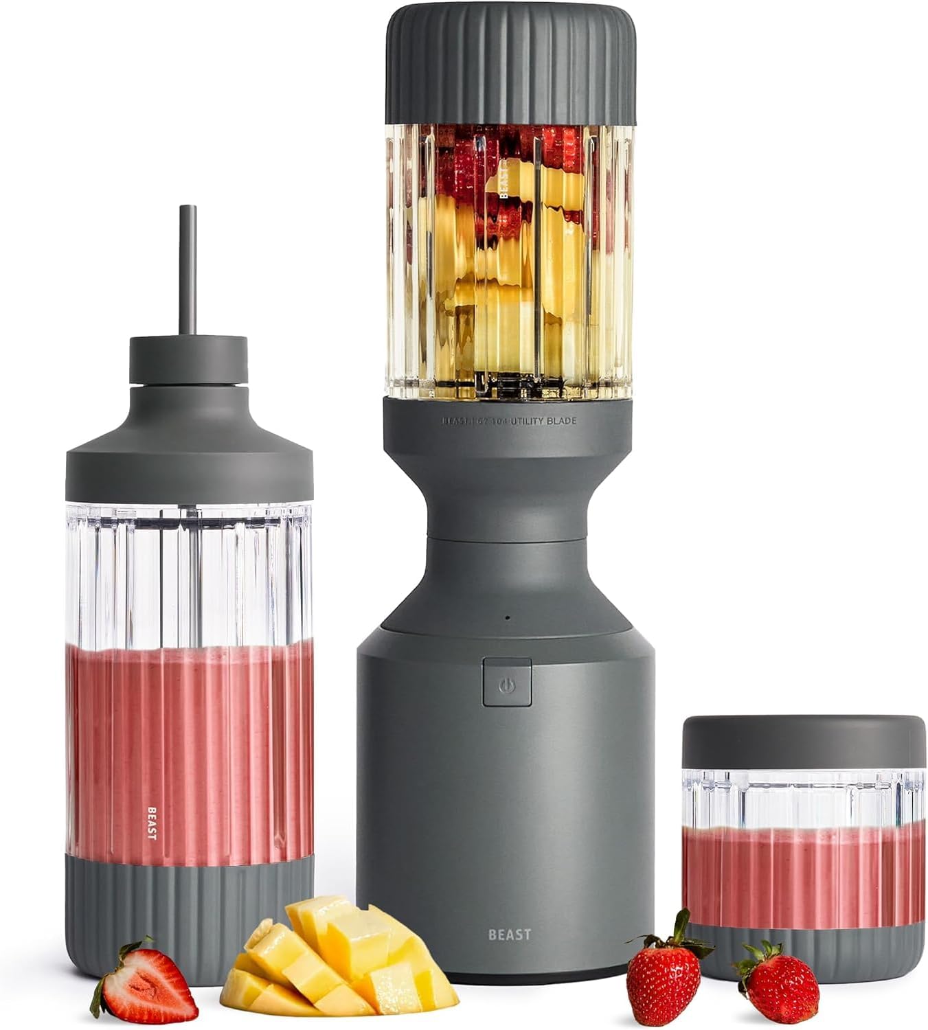 Beast Mega 1200 | Premium Countertop Blender | Smoothies, Shakes, Sauces, Dips, Soups | Blends Ice and Frozen Fruit | XL Vessel | Extra Vessels, Straw System Included | 1200W | (Charcoal)