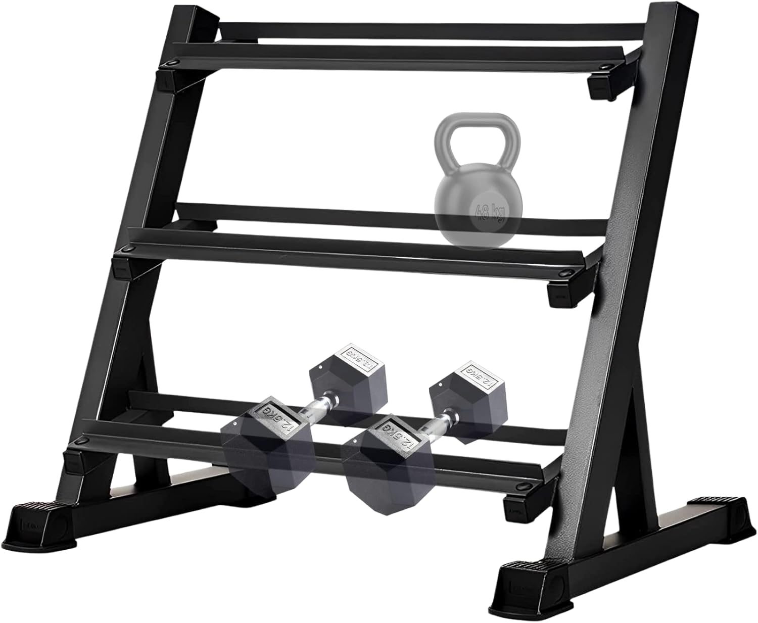 FK Sports AdjustableThree layer Dumbbell Rack 3 Tiers Black for Home Gym | Weight Rack Dumbbell | Free Weight Stand | Storage Rack Multi-layer Weights Holder 400Kg