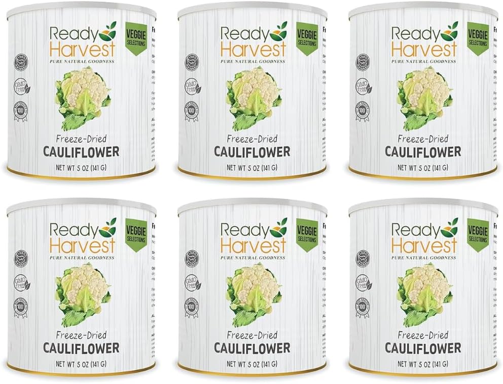 Ready Harvest - Freeze Dried Whole Foods for Emergency Food Storage, Camping Supplies, and Survival Kits | Sealed Fresh in #10 Can | 30 Year Shelf Life | 6 Cans | Cauliflower