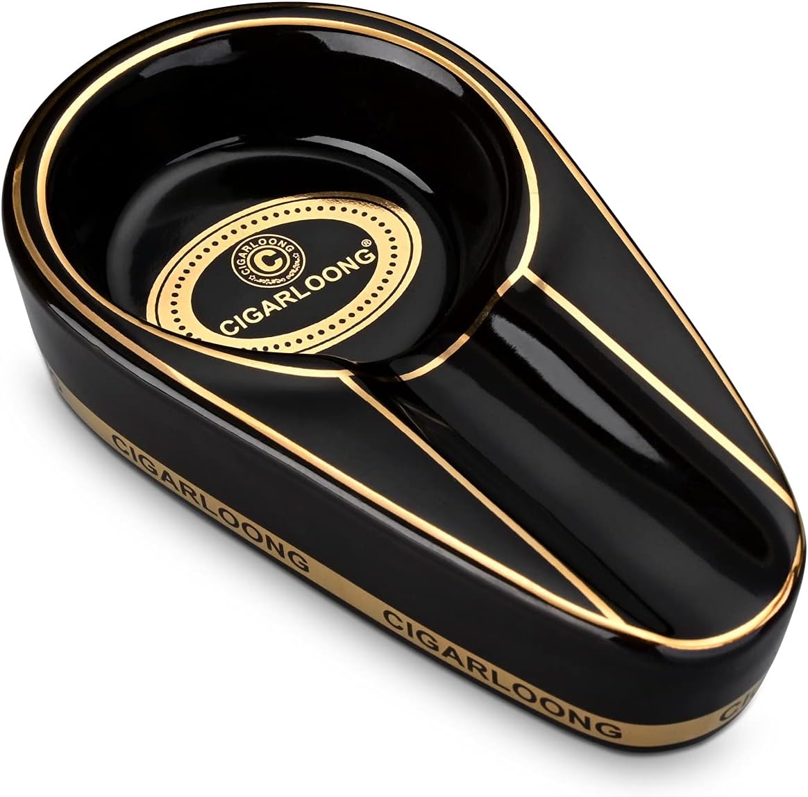 CIGARLOONG Cigar Ashtray Single Classic Ceramic Ashtray Use Outdoor or Indoors(Black)