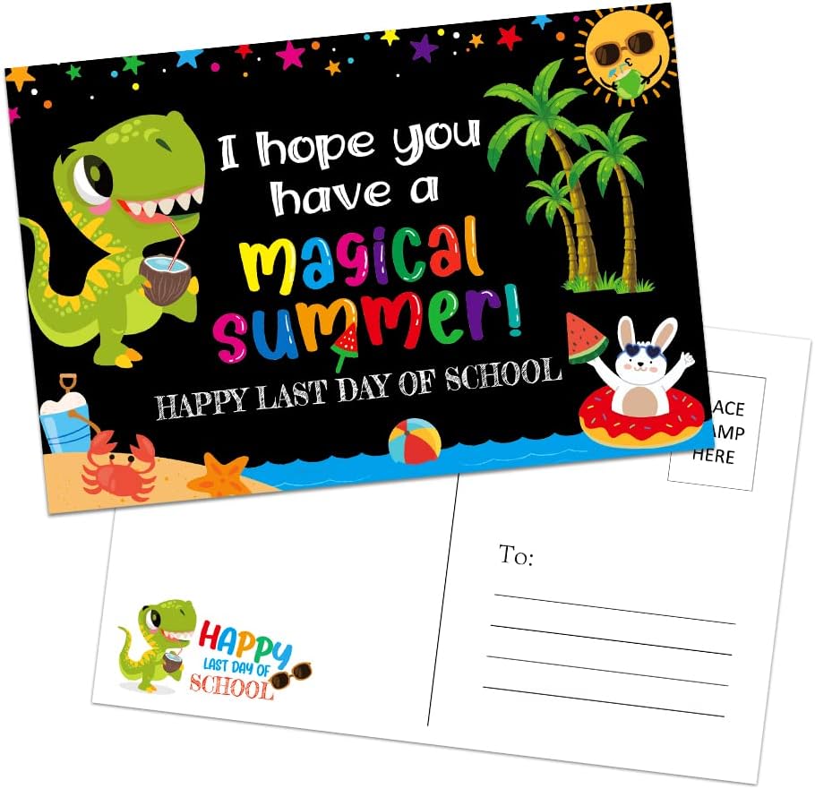 WaaHome 36pcs Happy Last Day of School Postcards for Kids Students, End of Year Student Gifts from Teacher - 4''X6'' Magical Summer Postcards for Kindergarten Preschool Kids End of School Year Gifts