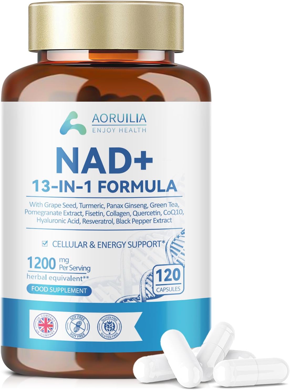 NAD Supplements 1200mg, 13 in 1 NAD+ Superior Antioxidant Blend with Max Absorption for Cellular Energy & Healthy Aging Support, 120 Capsules