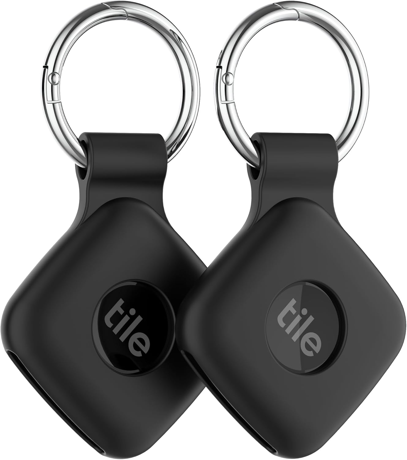 Silicone Case Compatible with Tile Mate 2024, 2 Pack Soft Scratch Resistant Cover with Carabiner Accessories, Secure tag Holder for Bag, Black+Black