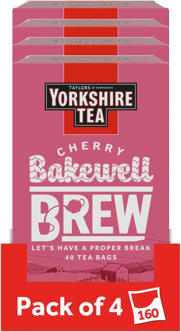 Yorkshire Tea Cherry Bakewell Brew, 4 Boxes of 40 Tea Bags (Total 160 Bags)