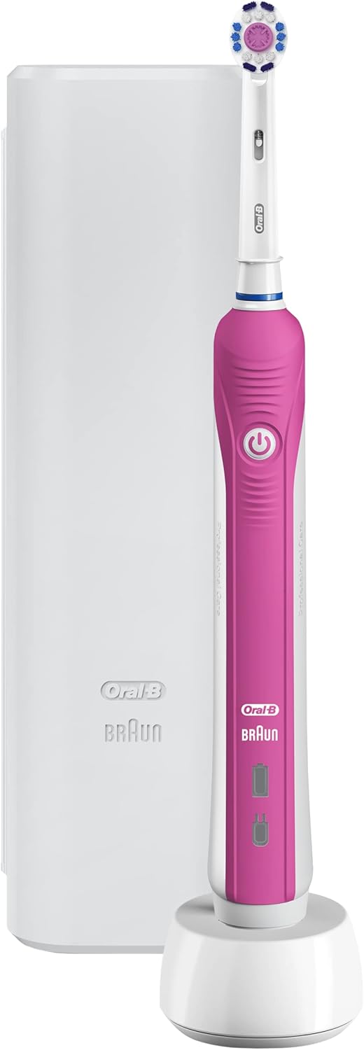 Oral-B Pro 2500 3D White Electric Rechargeable Toothbrush with Travel Case Powered by Braun - Pink - Ships with a UK 2 pin plug
