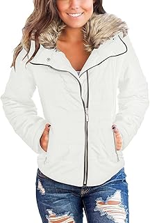 Vetinee Women Casual Faux Fur Lapel Zip Pockets Quilted Parka Jacket Puffer Coat