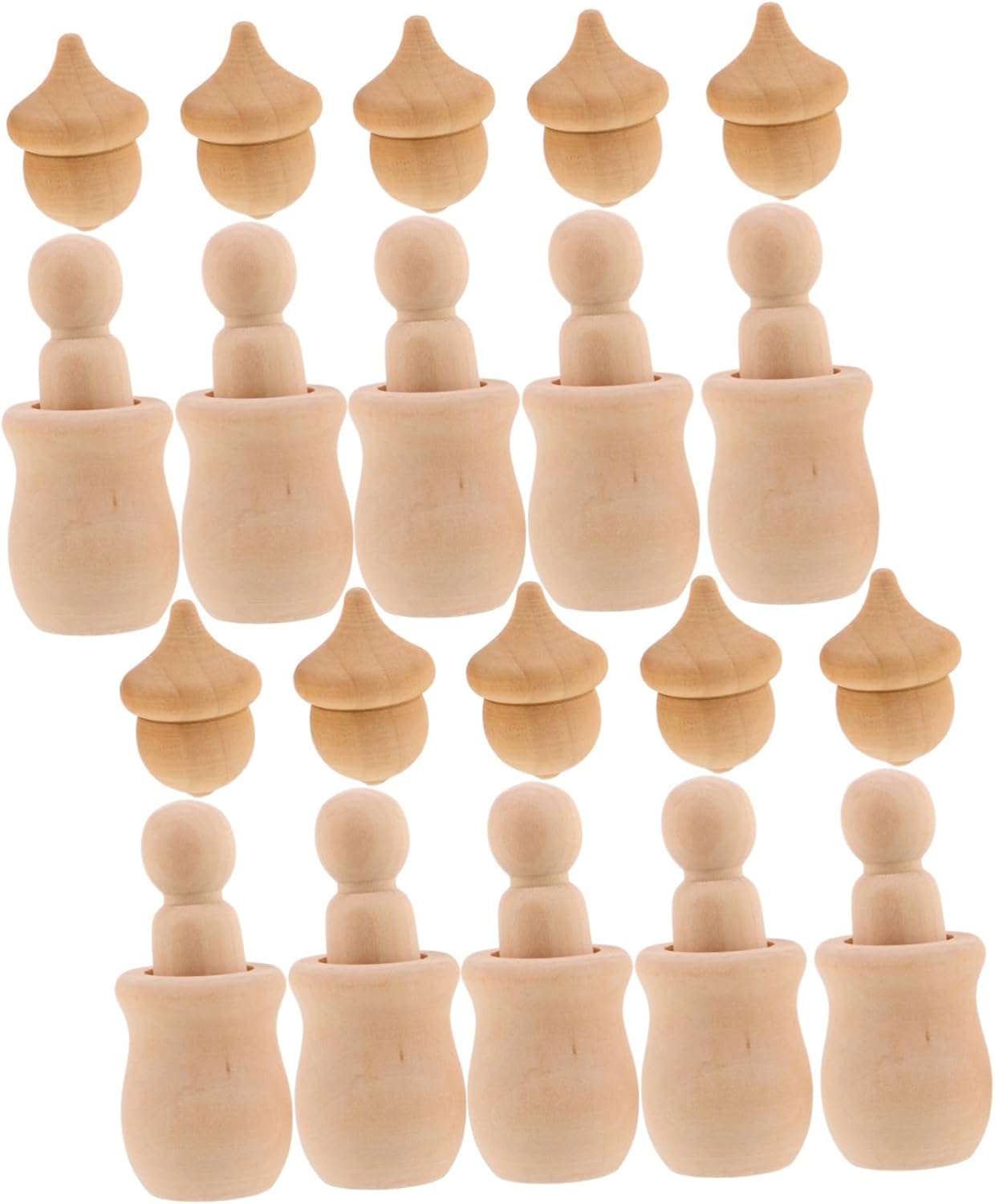 NUOBESTY Unfinished Wooden Peg Dolls and Acorn Ornaments Solid Wood Craft Supplies for DIY Painting Thanksgiving Farmhouse Decorations Autumn Wedding Art Projects Creative Kit