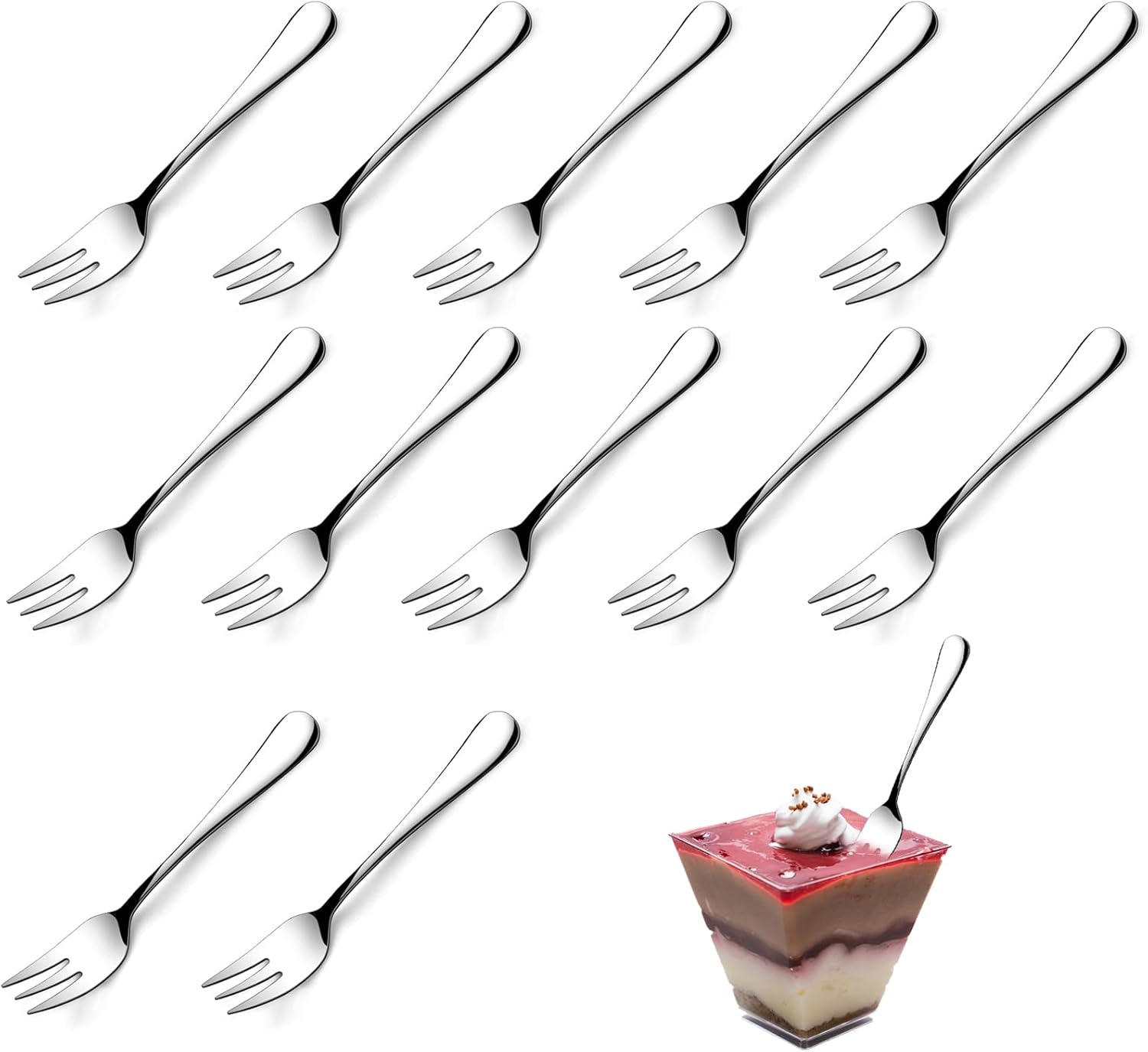 12 Cake Forks, Stainless Steel Dessert Fork Set of 12, Small Forks for Cake and Fruit, 14 cm Metal Spork, Ideal for Home Party and Restaurant Use