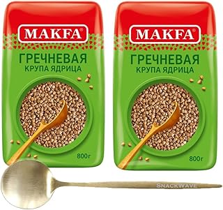 Makfa Buckwheat Groats Premium Quality 800g/28.2oz Kosher Product, Non-Gmo, Grechka Ideal for Weight Loss Diet (Pack of 2) With SnackWave Gold Spoon