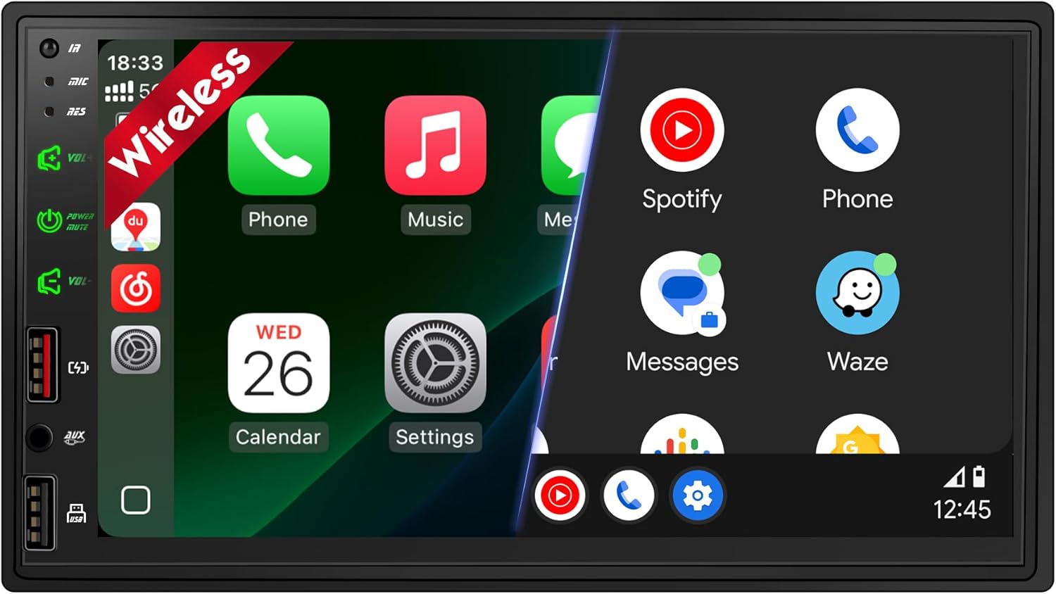 [Upgraded DSP] 7'' Double Din Car Stereo with Wireless Apple Carplay Android Auto, 240W Powerful Sound, FM/AM Radio, 7 Inch LCD Ultra HD Touchscreen, Bluetooth Handsfree, Waterproof Backup Camera, SWC
