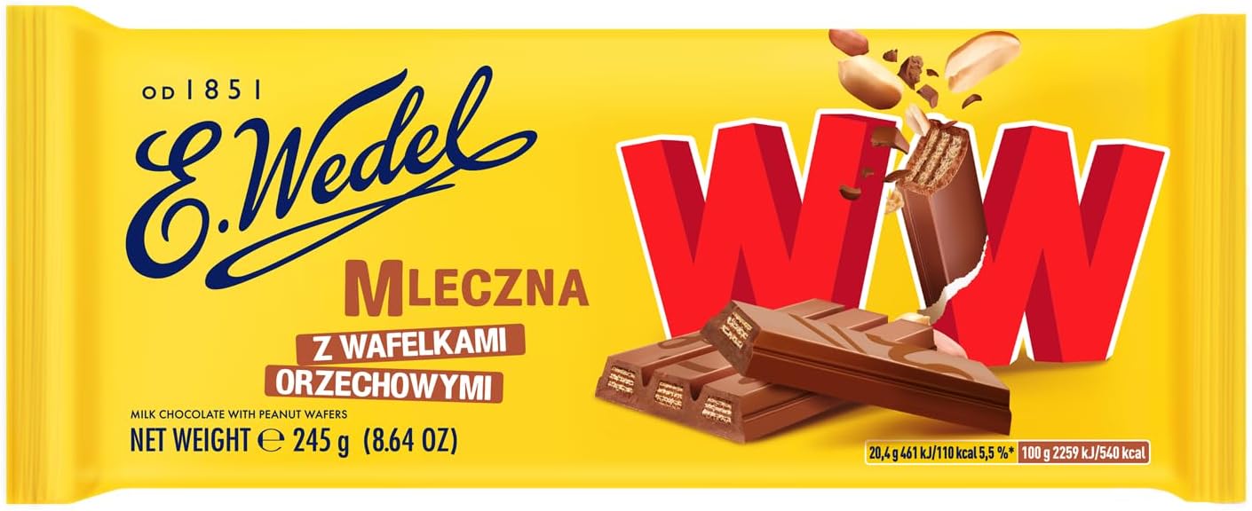 E.Wedel Polish Milk Chocolate Bar 245g wafers – Creamy European Chocolate – Premium Quality Cocoa – Smooth wafer biscuits | Wafer Bar