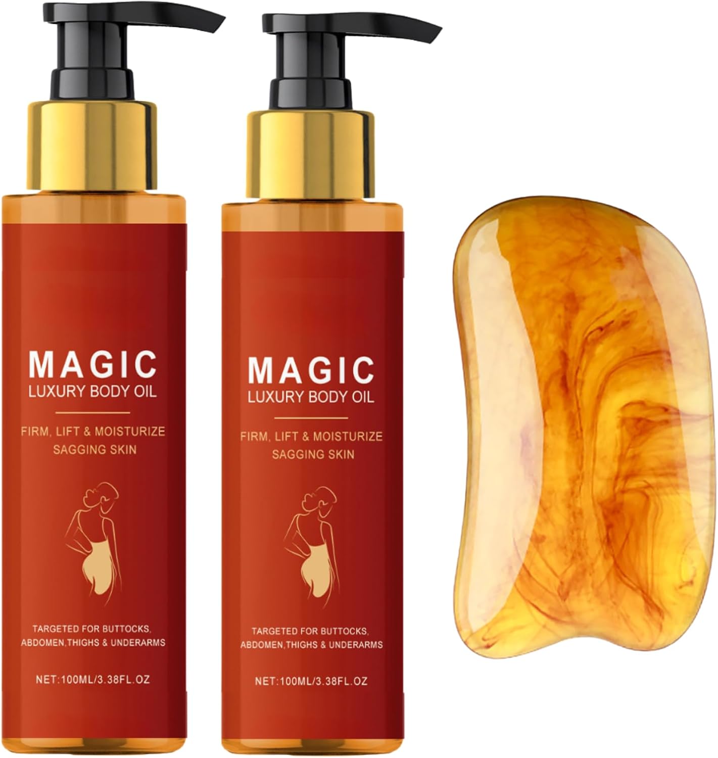 2PCS Magic Firming Body Oil with Gua Sha Tool，Magic Luxury Body Oil,Massage Oils for Scars, Wrinkles, Fine Lines & Stretch Marks, Natural Body Moisturizing Oil After-Shower Skin Care