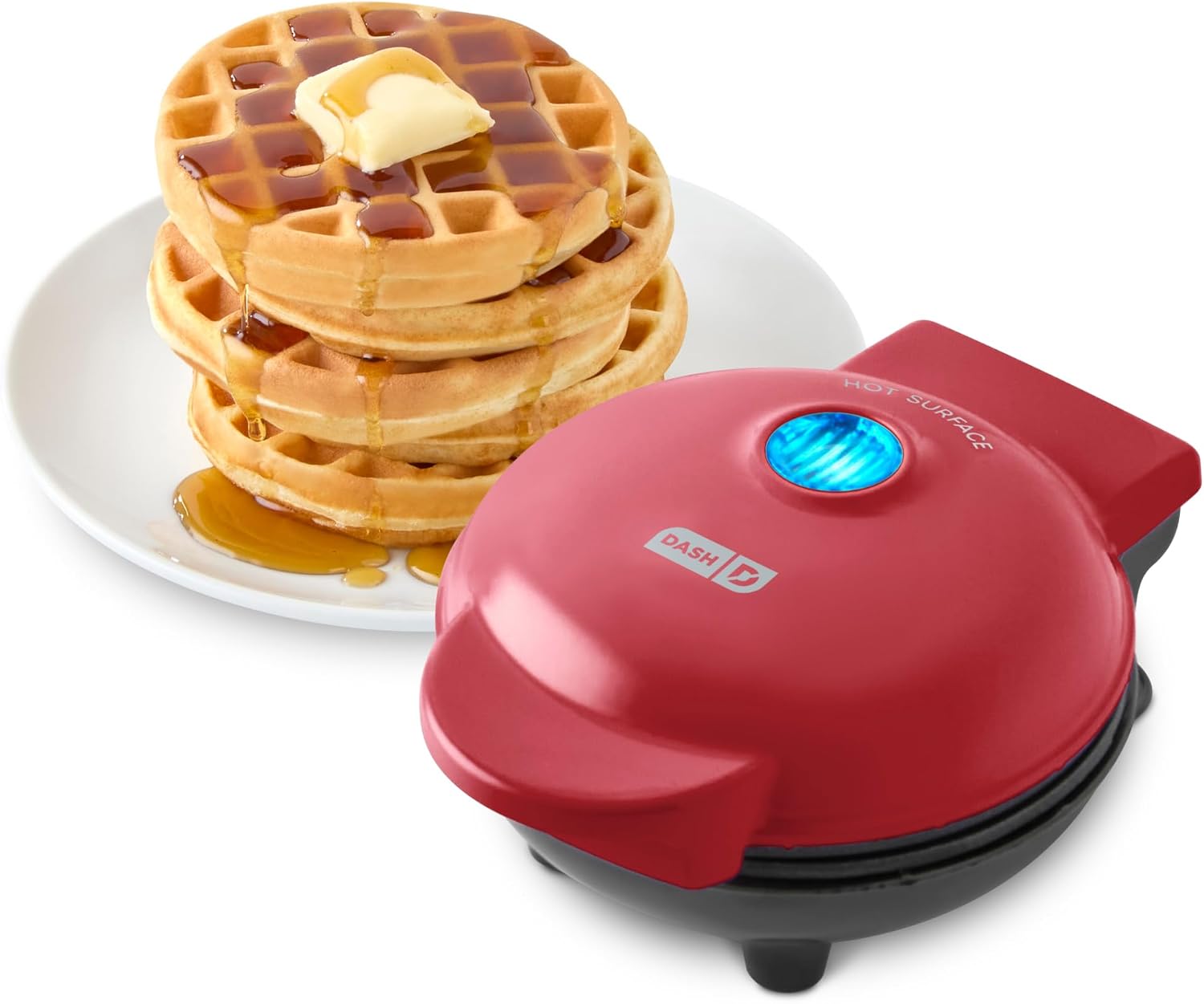 Dash Mini Waffle Maker, 4-Inch Nonstick Cooking Surface, Red
